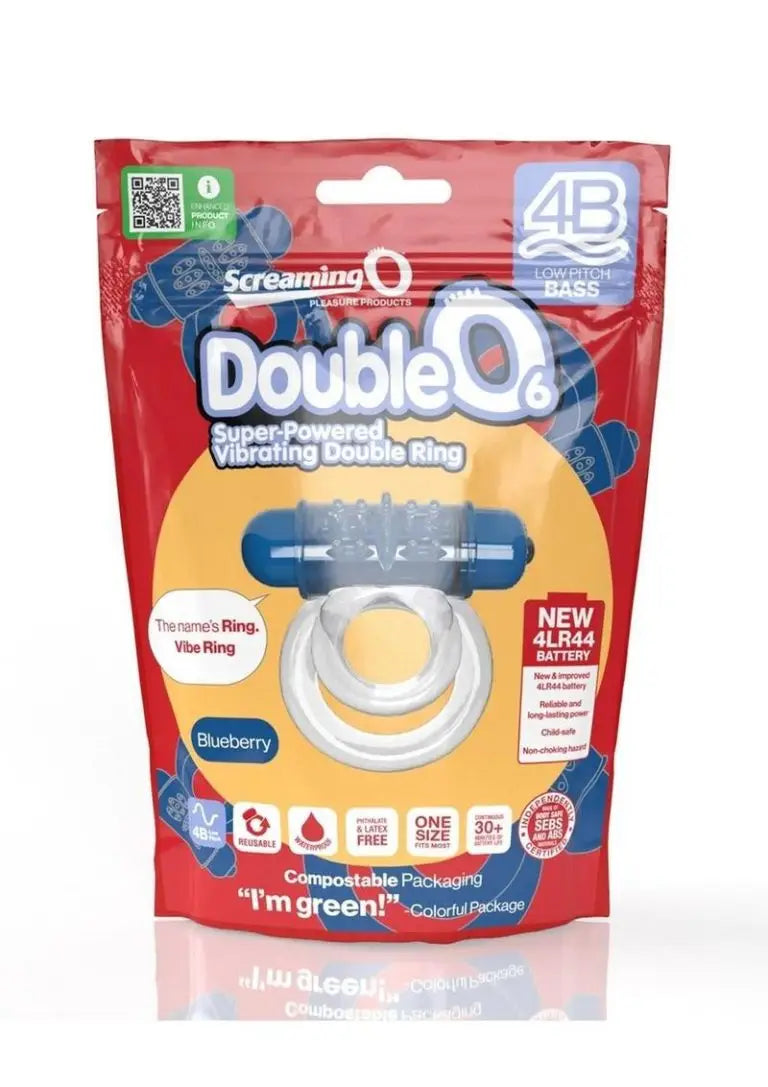 Screaming O DoubleO 6 — blueberry blue vibrating double ring with multi-nub textured stimulator, side profile