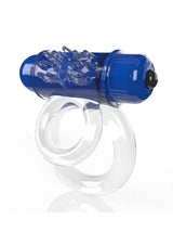 Screaming O DoubleO 6 — blueberry blue bullet with clear dual SEBS rings, angled top view