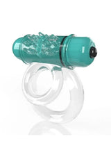 Screaming O DoubleO 6 Kiwi — teal green bullet with clear dual SEBS rings, angled top view