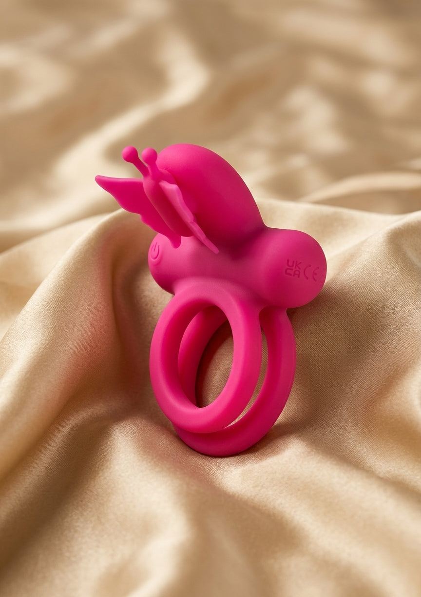 CalExotics Silicone Rechargeable Butterfly Dual Ring — 12 Function Couples Ring