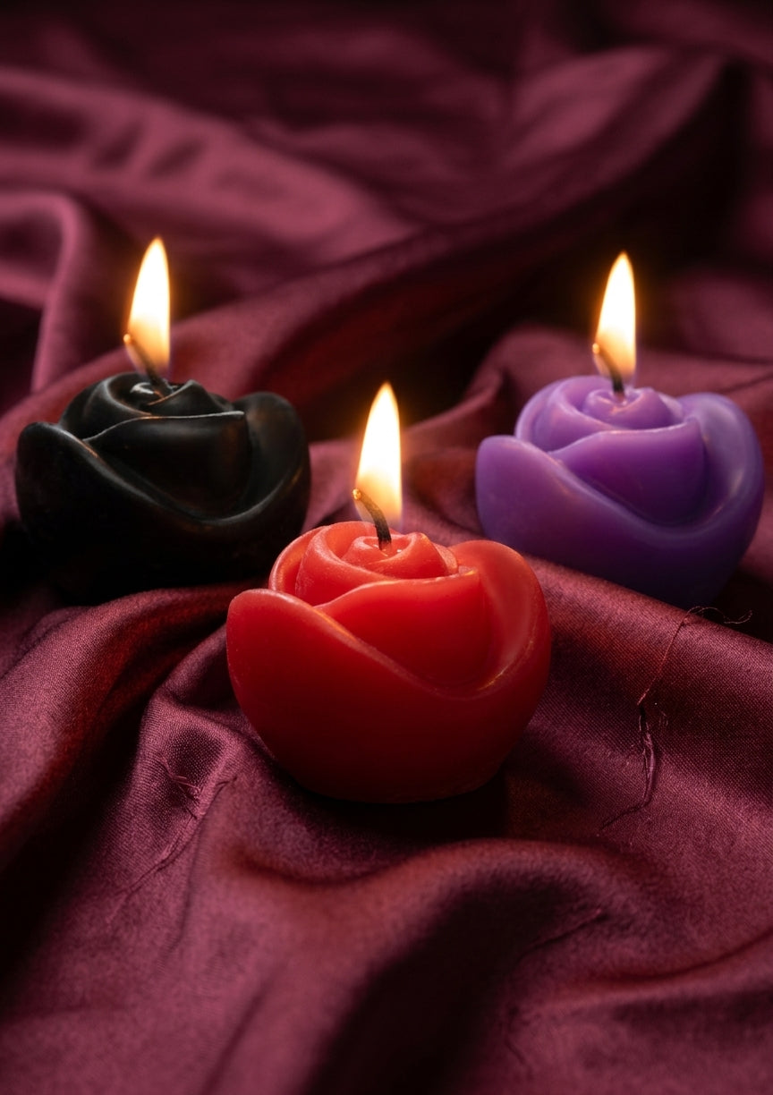 Master Series Fire Garden 3pc Rose Candle Set — Black, Purple & Red Wax Play