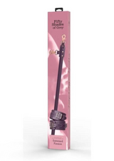 Erovia Entwined Passion spreader bar and padded faux leather cuff restraint set in deep plum with silver hardware.