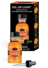 Erovia Kama Sutra Oil of Love Tropical Mango kissable body oil in an amber glass bottle with a precision dropper