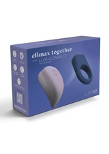 Erovia Luxus Climax Together couples pleasure set in blue packaging with blush and slate silicone devices