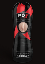 Erovia PDX Elite vibrating stroker with a black ergonomic shell and realistic textured internal canal