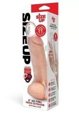 Erovia Size Up 2 inch translucent TPE male enhancement sleeve with integrated ball loop in retail packaging