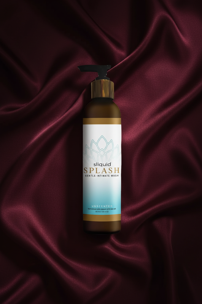 Erovia Sliquid Splash unscented gentle intimate wash in an 8.5 oz pump bottle with coconut oil and sea salt formula.