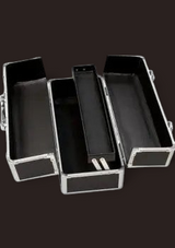 Erovia Sportsheets locking aluminum toy box with tiered interior trays and matte black finish for intimate storage
