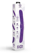 Erovia Together Double Delight violet silicone double-ended vibrating and thrusting couples stimulator in packaging.