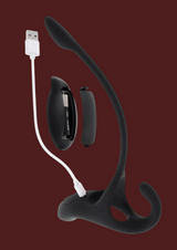Erovia Zero Tolerance All The Bases matte black silicone couples stimulation ring with remote and USB charging cable